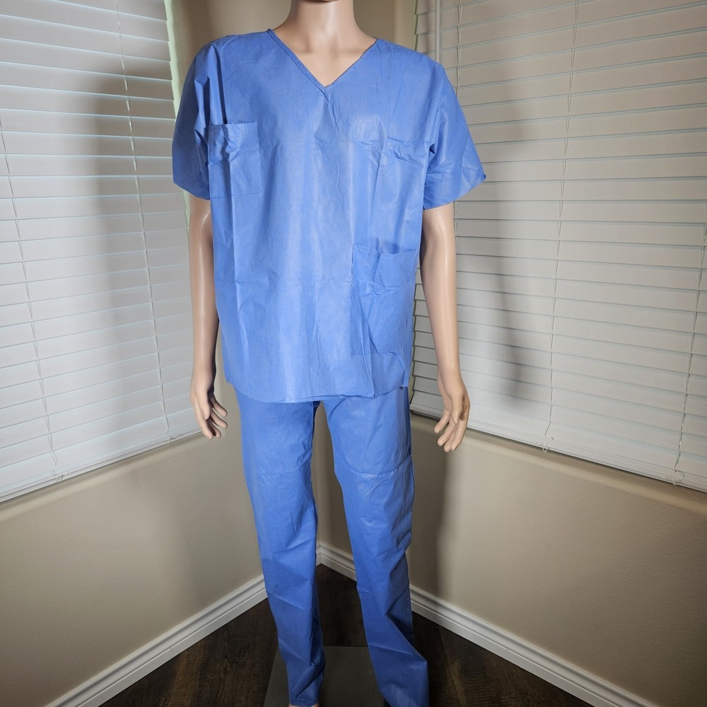 50 Pk Disposable Scrubs Pants & Shirts Liquid Wicking Unisex Lg V-Neck Pockets